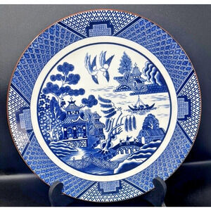 Antique Japanese Porcelain Blue and White Blue Willow Style Plate Charger 12.5"